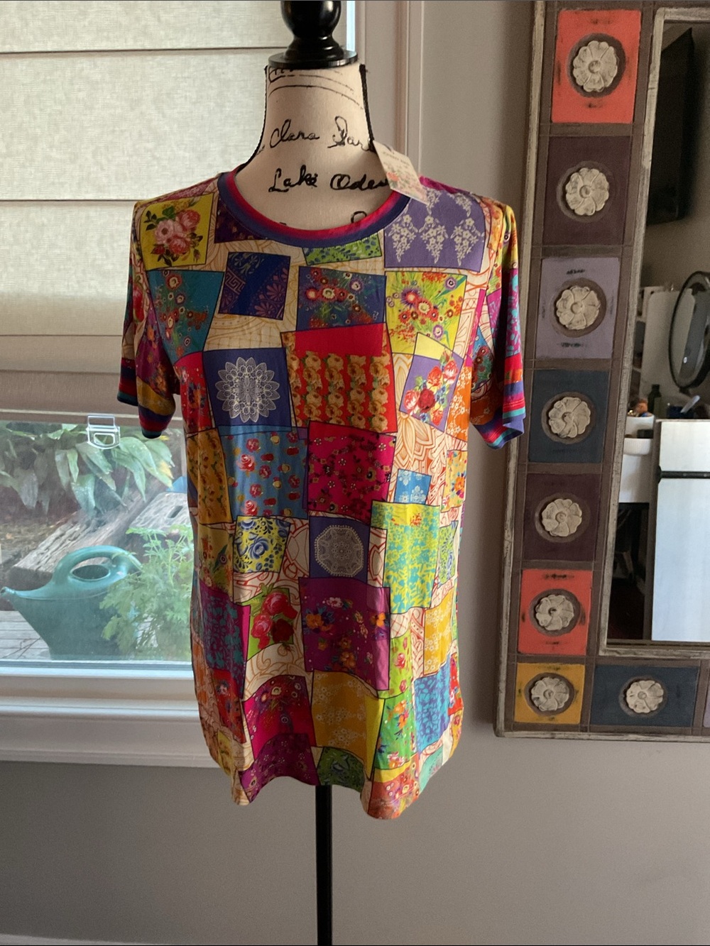 Johnny Was Multicolor Patchwork Short Sleeve Tee